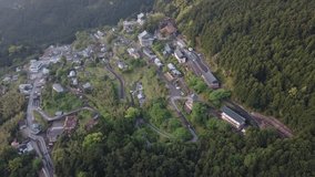 Aerial of Japanese Temples and Forest, Nachi