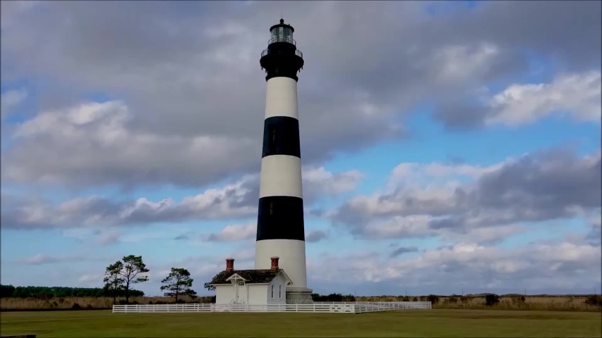 Bodie Island Lighthouse (NC, USA) time lapse with clouds.