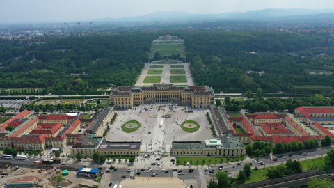 VIENNA, AUSTRIA, EUROPE - CIRCA 2017: Aerial view of Schonbrunn Palace (Schloss Schoenbrunn), former imperial summer residence and major tourist attraction in Vienna.