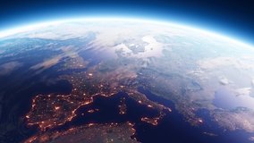 Seamlessly loopable realistic animation of the earth spinning, seen from outer space. The video was rendered using high-quality materials provided by NASA.