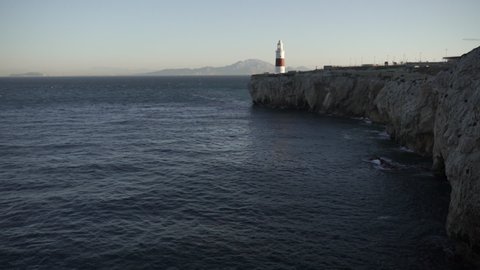 A view of Europa Point Lighthouse in Gibraltar, also known as the Trinity House Lighthouse
