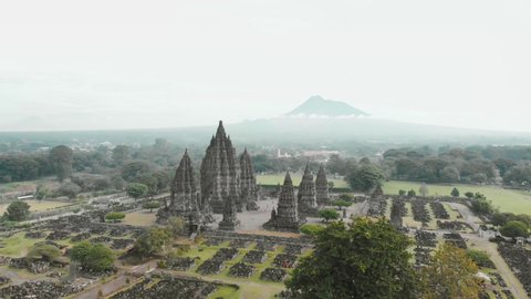 Aerial View Prambanan Temple and Mountain