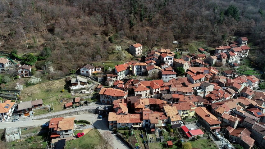 Aerial view of most famous painted village Arcumeggia in province of Varese, Italy