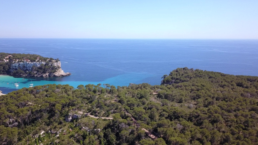 Aerial view of beautiful landscape in Cala Galdana, Menorca Spain