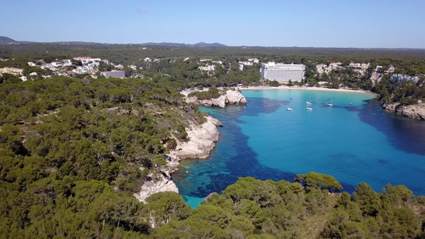 Aerial view of beautiful landscape in Cala Galdana, Menorca Spain