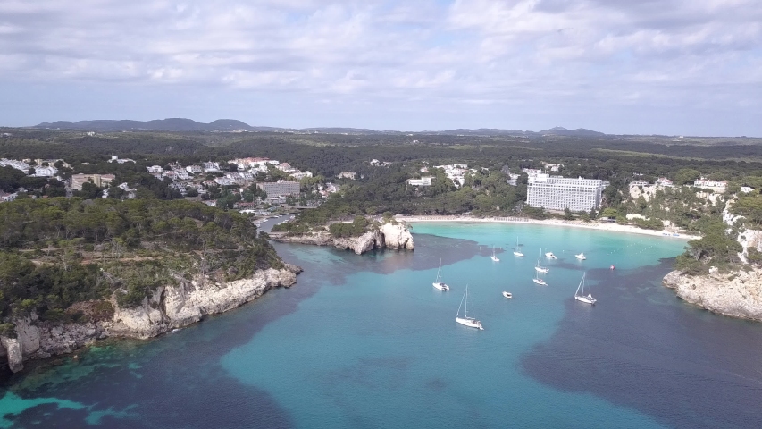 Aerial view of beautiful landscape in Cala Galdana, Menorca Spain