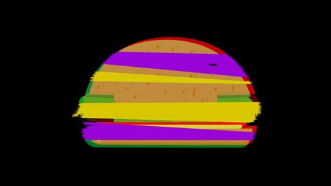 Cartoon burger icon glitch seamless loop. abstract hamburger animation. food and drinks background. fast food concept. cartoon food icon. drawn burger. illustration of cheeseburger loop 4k. Arkivvideo