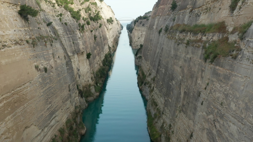 Corinth Canal, slow push forward on warm Greek day
