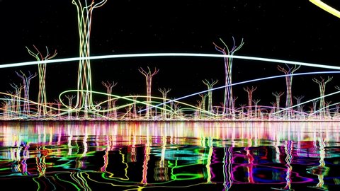 Color glow abstract objects on sea 4k Video Stok