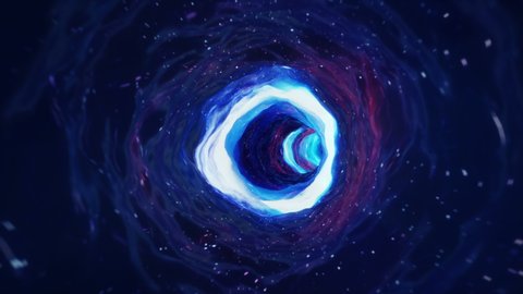 Seamless travel through a wormhole through time and space filled with millions of stars and nebulae. Wormhole space deformation, science fiction. Black hole. Vortex hyperspace tunnel. 4k animation