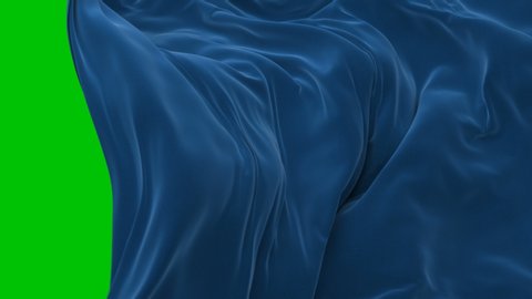 Abstract Big Blue Cloth Surface Waving in the Wind and Revealing the Background Moving Away. 3d Animation Transition Opening Background with Green Screen, Alpha Mask. 4k Ultra HD 3840x2160.