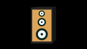 Colorful animation of amplifier seamless loop with glitch and tv bad signal effect. Music, Song, Dance Theme. cartoon music background . Vintage speaker baffle isolated on black background.