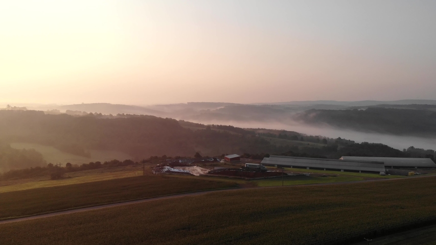 Aerial drone shot of a farm in Maine United States of America