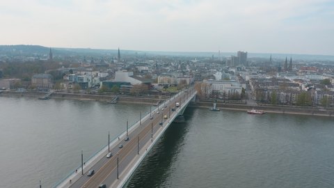 Aerial shot of the panorama of Bonn Kennedybucke Kennedy bridge  with the river rhine 25p