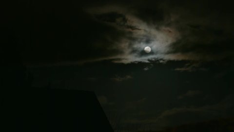 Bright shining full moon in dark clouds in East Berlin, Germany