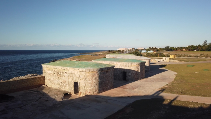 Morro Castle and Malecon promenade. La Habana skyline, Cuban capital city. Urban landscape seen from the sky with old monument, landmark, Caribbean sea
