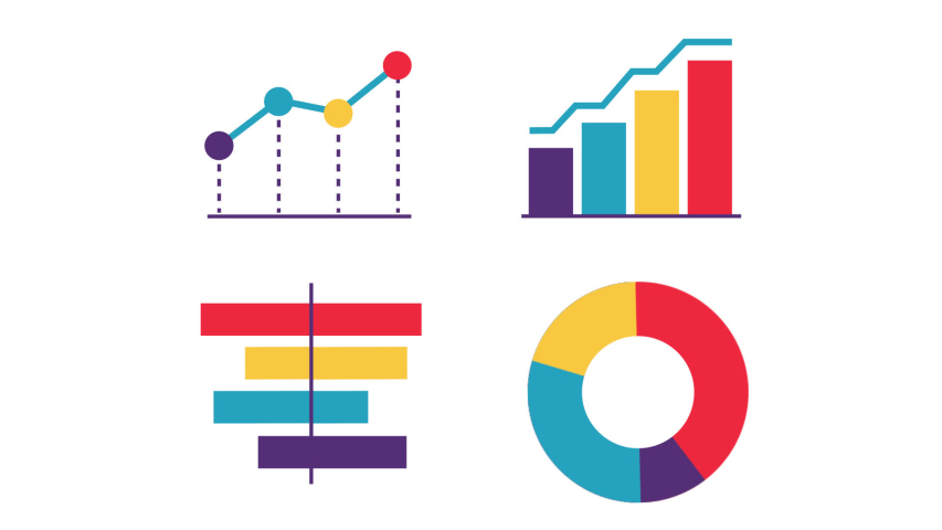 Infographic elements animated - bar chart, pie chart, timeline. Abstract video infographics symbolizing business analytics. Alpha channel.