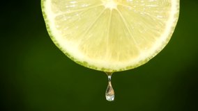 Closeup fresh lemon slice with water drops,freshness concept