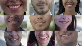 Collage of close up shots of male and female mouths of different races smiling. Lifestyle concept