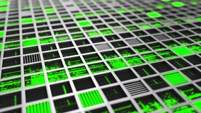 Animated futuristic technological or industrial background made from metal grates with green glowing elements. Abstract background. 3D rendering animation - Powered by Shutterstock - Get 15% off with code: PIKWIZARD15