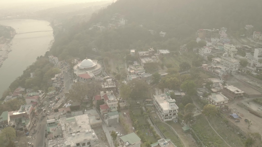 Aerial view on Rishikesh, India, 4k drone, ungraded/flat