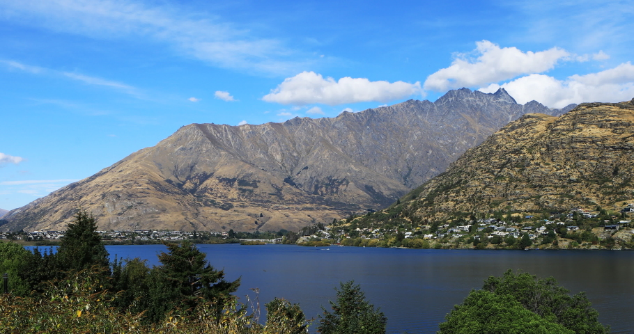 Queenstown, New Zealand with sea and mountains 4K