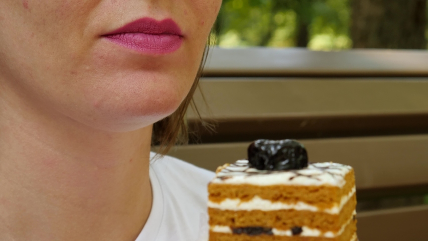 Female Eating Cream Cake with 스톡 동영상 비디오(100% 로열티 프리) 1030763660 | Shutterstock