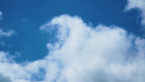 Scattered Cumulus clouds quickly float across the blue sky