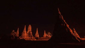 4K. Time Lapse Landmark Old Temple wat Chaiwatthanaram of Ayutthaya Province( Ayutthaya Historical Park )Asia Thailand. Footage Video Ultra HD, 4096 x 2304 