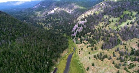 Scenic Aerial of tributary to Wade and Cliff Lake In Montana during the summer. 