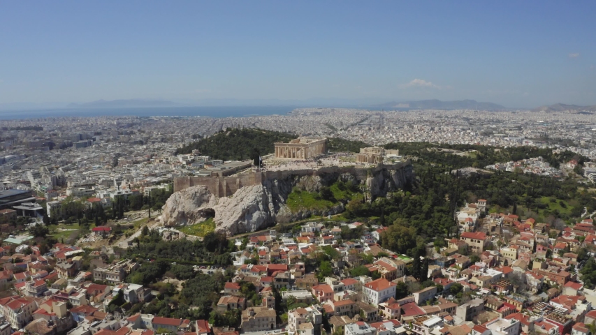 Parthenon, Acropolis, Athens, Greece. Drone shot / bird's eye aerial view. Royalty-Free Stock Footage #1030778942