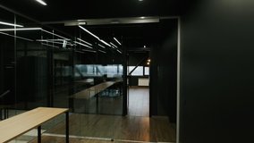 Professional Office Interior. Hall With Glass Doors And Meetingroom.