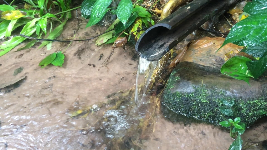 Water in the stream that flows through the bamboo tube