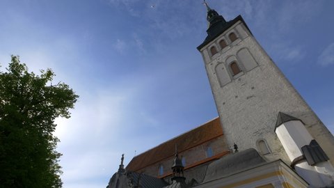 St. Nicholas Church and museum, Tallinn, Estonia. Sunshine. Low angle