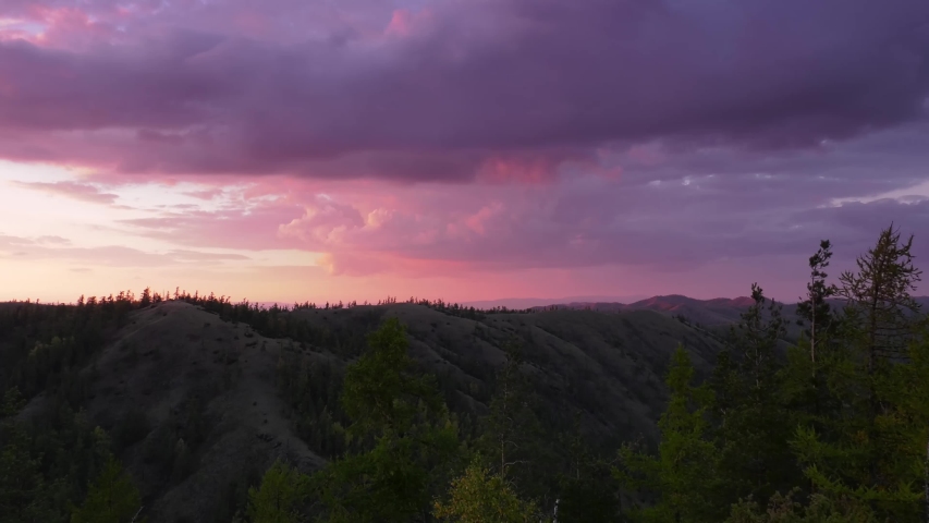 South Urals. Autumn mountains at sunset.