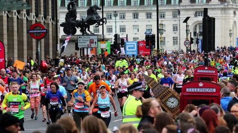 LONDON - APRIL 26: Runners in the London Marathon on April, 26, 2015 in London, UK. The London Marathon is next to New York, Berlin, Chicago and Boston to the World Marathon Majors, Champions League.