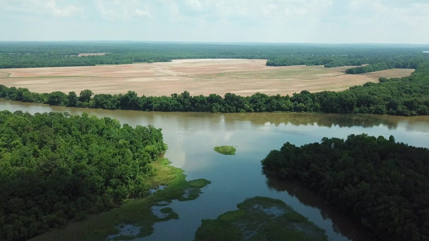 Flight over Chattahoochee river to farmers field near Omaha, Georgia