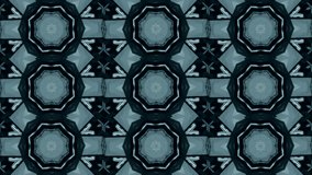 Abstract kaleidoscope motion background. Sequence graphics ornaments patterns. Blue white black sequins dark motifs. Seamless loop. Looping structure backdrop, Nice seamless loop background.
