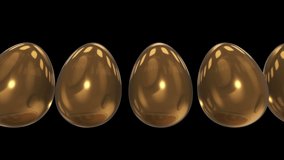 White egg in a row of the golden eggs. 3D render. Easter, out of crowd, business concept. Video available in FullHD and HD render footage