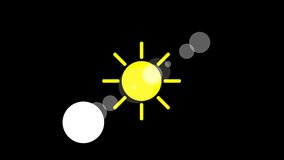 Sunshine icon animation with black background. Animation with Alpha (transparent background) for easy use in your video! Format: QuikTime. Channels: RGB+Alpha. Video Codec: Apple ProRes 4444. Depth