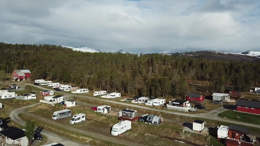 Camping on the lake. Aerial view.