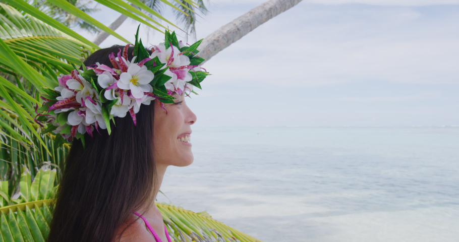 Tahiti Beauty Woman Wearing Flower Stok Videosu 100 Telifsiz 1030825196 Shutterstock