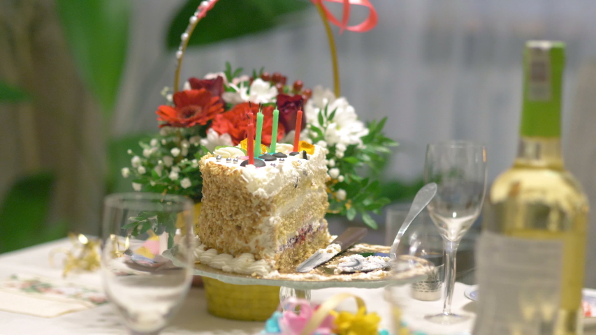Birthday Cake with candles in 4k slow motion 60fps