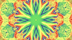 Vibrant kaleidoscope motion background, futuristic mosaic particles, psychedelic mix of colors.
