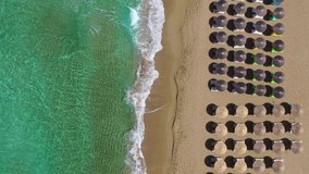 Aerial drone video of famous paradise sandy deep turquoise beach of Falasarna in North West Crete island, Greece