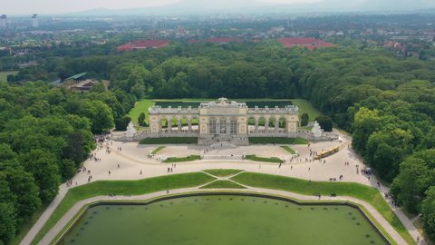 VIENNA, AUSTRIA, EUROPE - CIRCA 2017: Aerial view of Schonbrunn Palace (Schloss Schoenbrunn), former imperial summer residence and major tourist attraction in Vienna.
