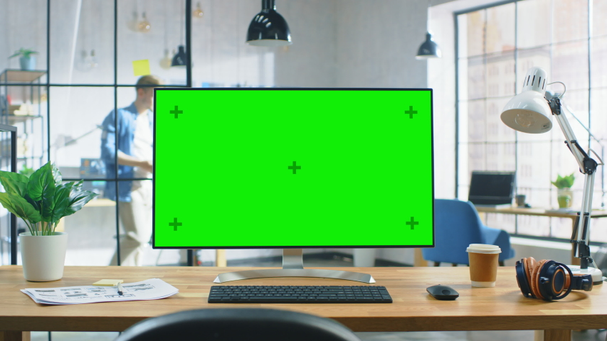 wide green mock-up screen desktop computer Stock Footage Video (100% ...