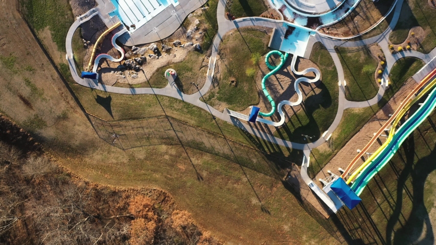 Fly over of water park in winter in southeast Missouri
