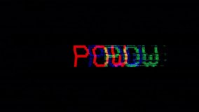 pow words on old tv glitch interference screen