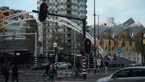 Rotterdam, Netherlands - 09 19 2018: Blaak Metro Station and Kijk-Kubus
